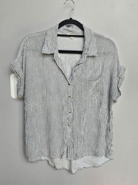 Striped Short-Sleeve Button-Up Shirt - White/Black